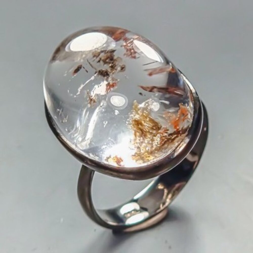 RING 32CT Natural Ghost Quartz 925 Size 9 - Picture 3 of 11
